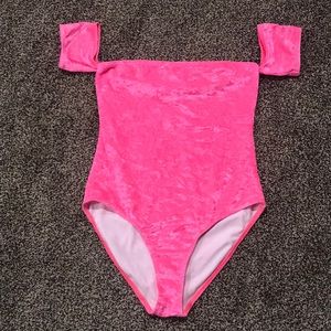 Missguided Pink Faux Velvet Swimming Suit With Sleeves 6
